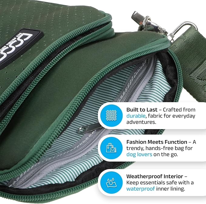DOOG Neosport Walkie Bag - Lightweight Neoprene Dog Treat Pouch & Crossbody Shoulder Bag with Built-in Poop Bag Dispenser - Hands-Free Everyday Essentials - Green - Image 2