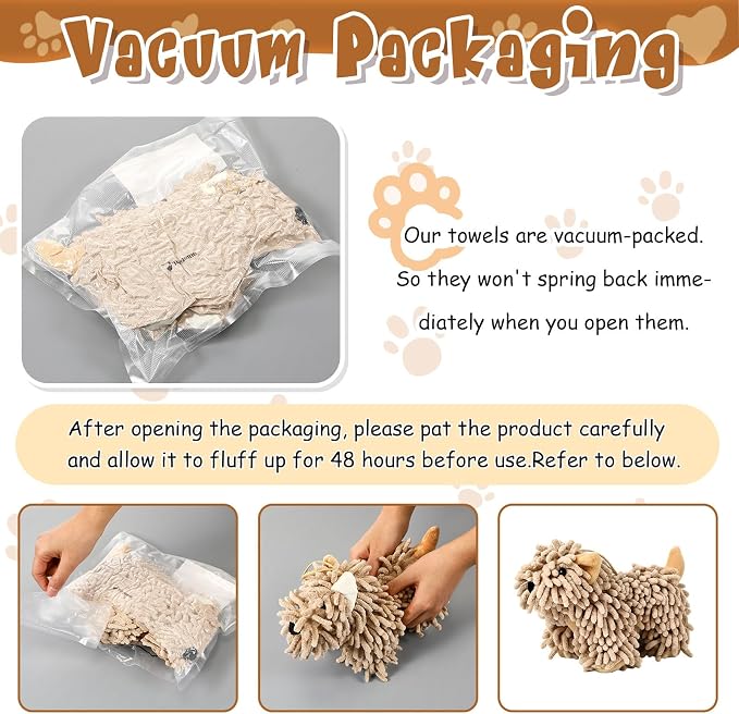 Tegeme 2 Pcs Chenille Dog Hand Towel Fuzzy Towel Absorbent Microfiber Soft for Bathroom Kitchen Washstand (White Brown,Standing Dog) - Image 2