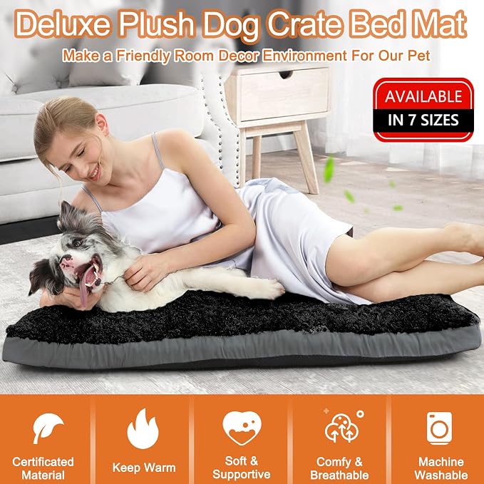 POCBLUE Extra Large Dog Bed, Washable XXL Plush Pet Mat for Crate/Cages, Non-Slip Pet Bed for Outdoor/Indoor/Car Use, Comfy & Soft Kennel Pad for Dogs Up to 110 lbs, 47"x29", Black - Image 2
