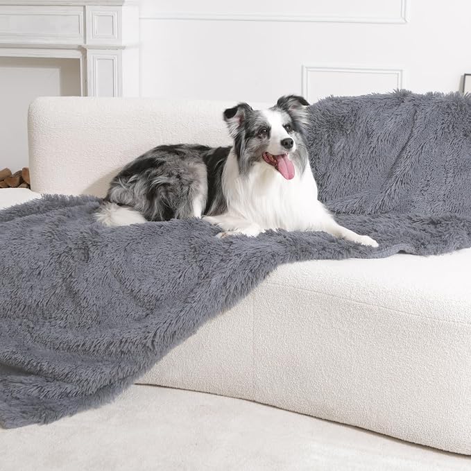 gogobunny Waterproof Dog Blanket for Couch & Furniture Protection - Super Soft Reversible Throw for Large Dogs & Cats, Calming Washable Fur & Sherpa Pet Blanket (60x80 Inch, Light Grey) - Image 4