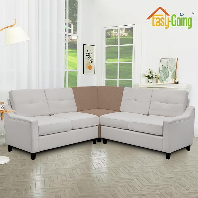 Easy-Going Stretch Soft Sectional Corner Sofa Couch Slipcover Camel | 1-Piece Sofa Cover Furniture Protector with Bottom For Kids, Pet, Spandex Jacquard Machine Washable for Living Room - Image 3