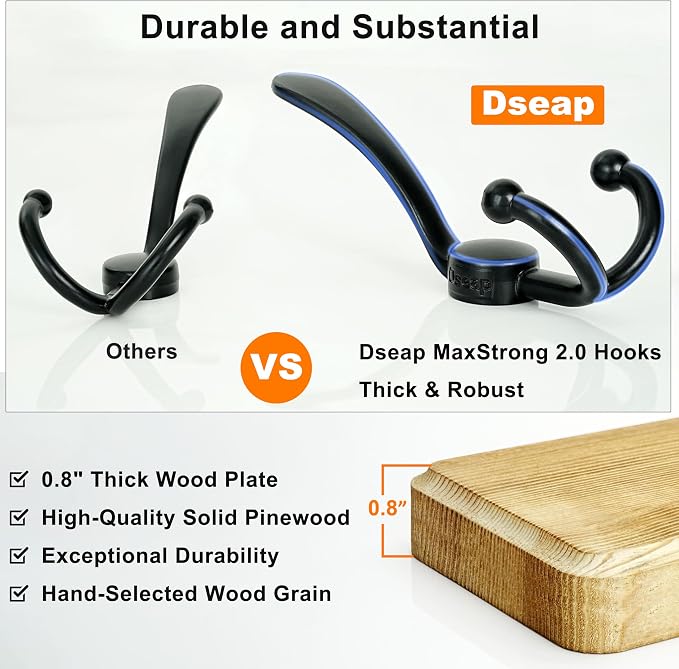 Dseap Coat Rack Wall - Heavy-Duty 38-1/4" Long, with Reinforced 10 Custom Tri-Hooks, Solid Wood Wall Hanger for Coats Hat Jackets - Rustic Farmhouse Entryway Hallway Storage, Weathered Green & Black - Image 4