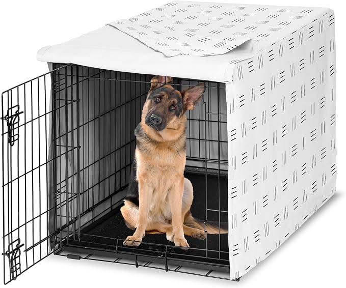 Sweet Jojo Designs 48in. Large Dog Crate Cover (White and Black Boho) Pet Cage, Kennel Covers (Mudcloth, Black & White, Bohemian, Modern, Minimalist, Southwest, Mud Cloth, Hatch, Neutral, Triple Line) by SweetJojoDesigns