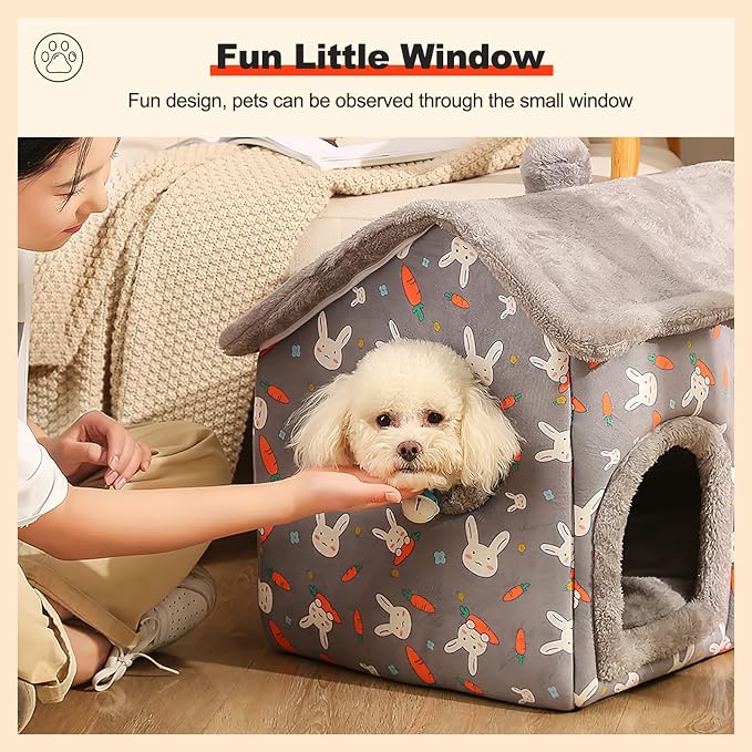 Cat Cave Bed, Portable Cat Bed with Removable Cushion, Small Dog Cave Bed Pet Warm House, Washable Dog Bed, Cat Puppy Igloo Bed(L, Gray Rabbit) - Image 4