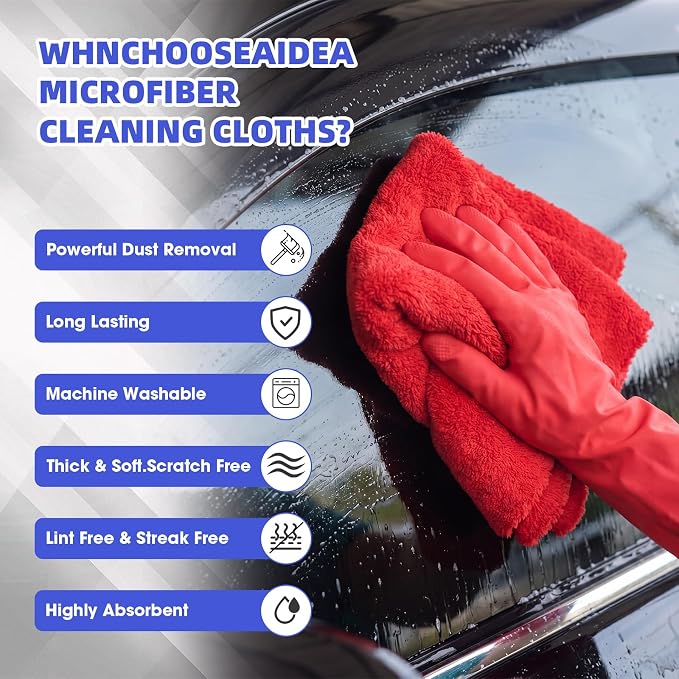 Shimeyao 30 Pcs 16 x 16 Inch Edgeless Microfiber Plush Towels for Cars Detailing Drying Wash Polishing Absorbent Cleaning Cloths, 500 GSM (Blue, Light Blue, Black, Grey, Red) - Image 4