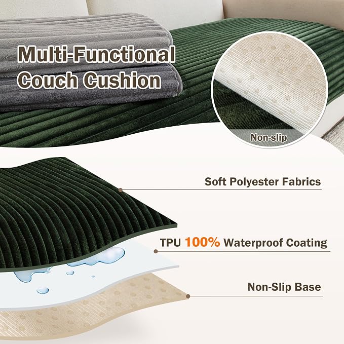 MEETSKY 100% Waterproof Couch Covers for Sectional Sofa, 2 Pieces Non SlipSofa Cover for 3 Cushion, Washable Couch Cover for L Shape, Pet Furniture Protector,Moss Green,XX-Large,35"x70.9"+35"x70.9" - Image 3