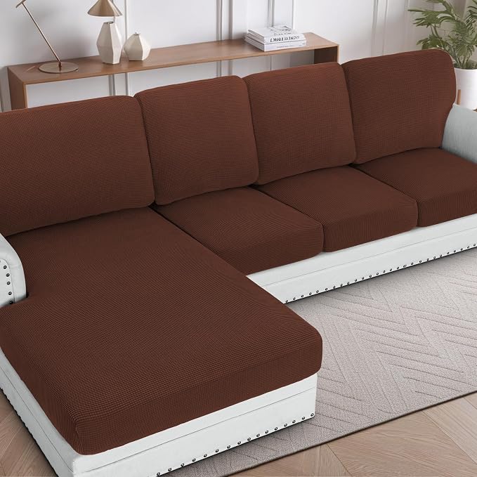 H.VERSAILTEX Sectional Couch Covers 4 Pieces Sofa Seat Cushion Covers L Shape Separate Cushion Couch Chaise Cover for Both Left/Right Sectional Couch (Seat Only: 1 Chaise + 3 Sofa, Burnt Brick) by HVERSAILTEX