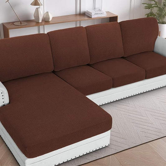 H.VERSAILTEX Sectional Couch Covers 4 Pieces Sofa Seat Cushion Covers L Shape Separate Cushion Couch Chaise Cover for Both Left/Right Sectional Couch (Seat Only: 1 Chaise + 3 Sofa, Burnt Brick) by HVERSAILTEX