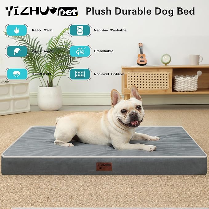 Dark Grey 36''x27''x3 Medium L Orthopedic Dog Bed | Soft, Waterproof, Egg Foam, Pet Crate Beds Mat, Kennel Pads, Removable Washable Cover,Non-Slip Bottom,Anti-slip oxford fabric - Image 2