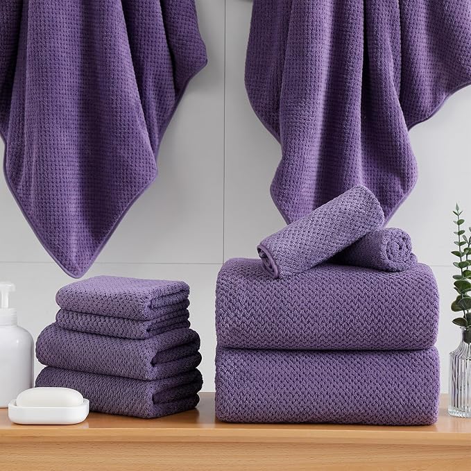 18 Piece Microfiber Bath Towels Set - 6 Bath Sheets,6 Hand Towels And 6 Washcloths,Soft Family Towels,Highly Absorbent Bathroom Towel,Quick Dry Shower Towel Luxury Towels For Hotel Spa Dorm-Purple - Image 5