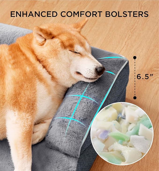 MADE 4 PETS Orthopedic Dog Bed for Large Dogs, Supportive Foam Big Large Pet Bed Sofa with Washable Removable Cover, Waterproof Dog Couch Bed, Non-Slip Bottom and Egg-Crate Foam, Grey - Image 2