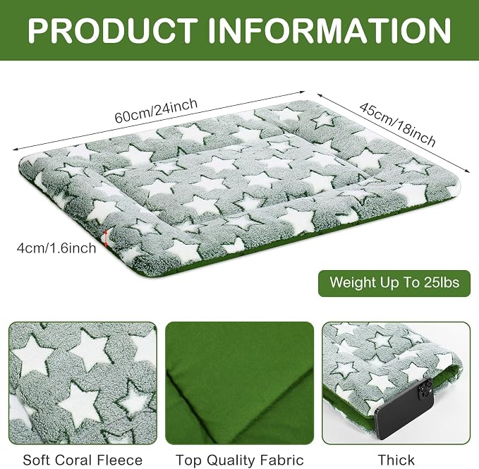 VitalCozy 4 Pcs Dog Crate Pads, Ultra Soft Warm Washable Anti-Slip Kennel Bed Mat for Pets, Reversible, Replaceable, Cage Liner for Small Medium Large Dogs and Cats(18 x 24 x 1.6 Inch,Star,Green) - Image 2