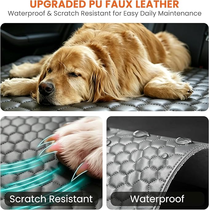 Large Dog Car Seat Cover Hammock Backseat, Waterproof Hard Base PU Leather | Universal Fit for Car SUV & Truck, Scratchproof, Nonslip, Mesh Window, Machine Washable, Side Flaps, Easy Install, Heavy Duty - Image 3