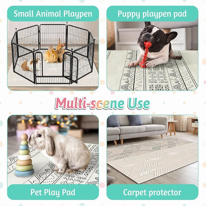 VCEPJH Bunny Floor Mat 55 x 78.7in Rabbit Cage Liner Washable Large Reusable Guinea Pigs Rug Anti-Slip Whelping Pads for Small Pet Dogs Puppy Chinchillas Cats Ferrets - Image 6