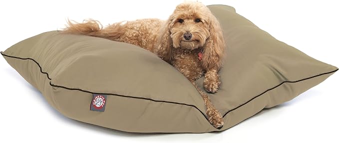 Majestic Pet Rectangle Medium Dog Bed Washable – Non Slip Comfy Pet Bed – Dog Crate Bed Super Value Pillow Dog Bed – Dog Kennel Bed for Sleeping - Dog Bed Medium Breed 35 x 28 Inch – Solid Khaki by MajesticPet