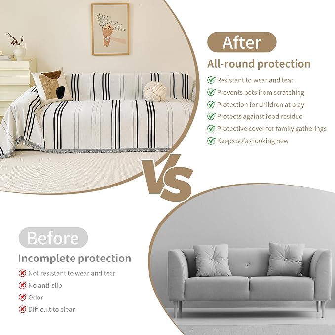 VANJOROY Couch Sofa Cover for 3 Cushion Sectional Sofa L-Shape -Washable Chenille Couch Cover for Dogs Pets, Boho Couch Cover Protector Soft Sofa Slipcovers with Tassel,91"x 134" - Image 7