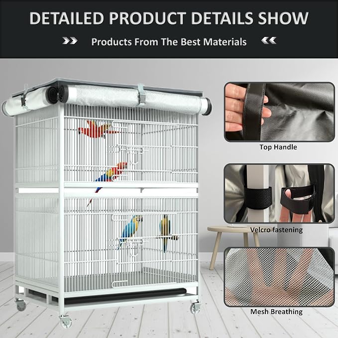 Large Bird Cage Cover - 600D Cage Covers for Night, Good Night Bird Cage Cover for Large Birdcage,Good Night for Cats, Mink, Totoro, Parakeet, Parrot and Small Animals ,Indoors or Outdoors (XL) - Image 3