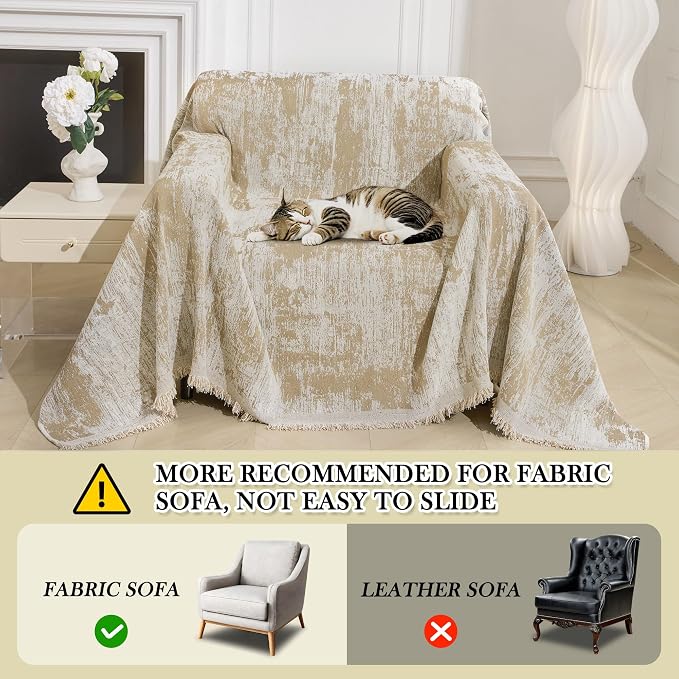 MEETSKY Small Couch Cover Oversized Recliner Covers Washable Armchair Sofa Cover for Dog, Chenille Khaki Abstract Geometric Jacquard Sofa Throw Cover Durable Modern Single Sofa Slipcovers, 71" X 91" - Image 2