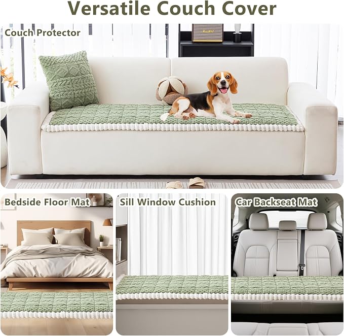 DREAMINGO Couch Cover for Dogs Washable - Fuzzy Sofa Covers Pet Friendly 27.6"x70.9", Soft Non Slip Pet Couch Cushion Protector Dog Bed Mat in Green - Image 4