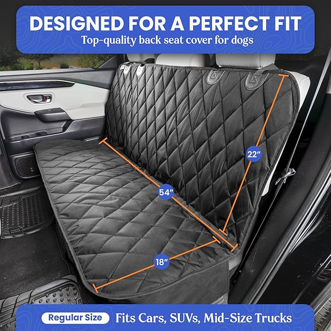 4Knines Back Seat Pet Cover for Dogs w/o Hammock – 54" Wide, Waterproof Car Seat Cover, Non-Slip, Heavy-Duty – Fits Cars, SUVs, Small Trucks – 2 Seat Belt & Latch Access – Back Seat Protector (Beige) - Image 2