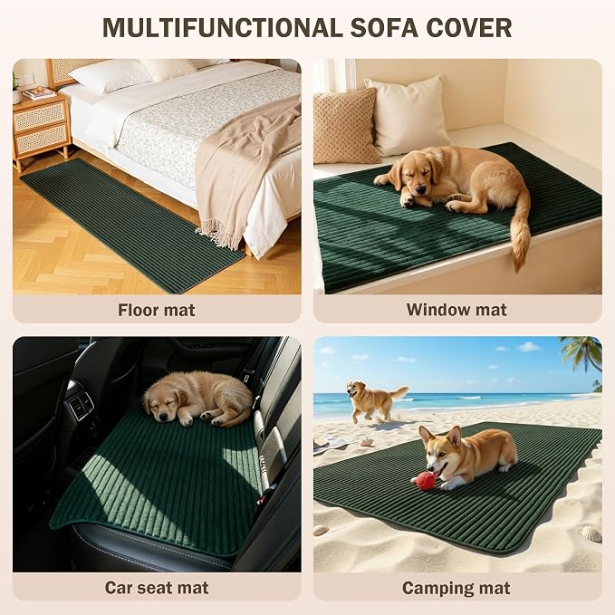 MEETSKY 100% Waterproof Couch Covers for Sectional Sofa, 2 Pieces Non SlipSofa Cover for 3 Cushion, Washable Couch Cover for L Shape, Pet Furniture Protector,Moss Green,XX-Large,35"x70.9"+35"x70.9" - Image 9