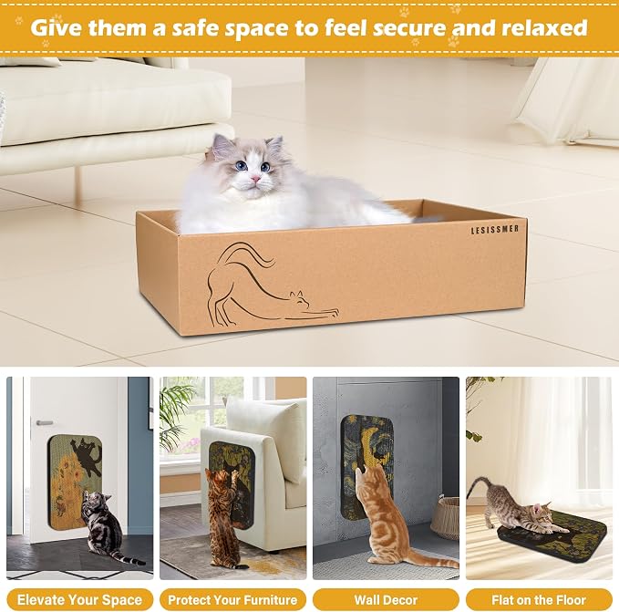 4 Pack Cat Wall Scratcher, Art Cat Scratching Board for Cats | Wall Mounted Cat Scratch Pad, Water-Based Ink, Hook&Loop Strips, Floor or Wall Use, 16.7x11x1 Inch - Image 6