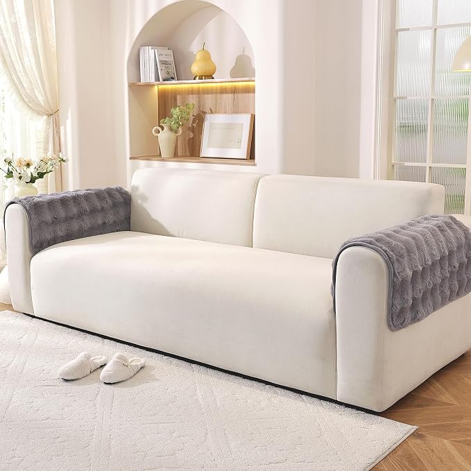 Waterproof Dog Bed Cover Non Slip Couch Covers for Dogs Washable Soft Faux Fur Sofa Cover Couch Covers for 3 Cushion Couch Sofa Pet Friendly (Grey, 24" x 24" 2 Pack) - Image 2