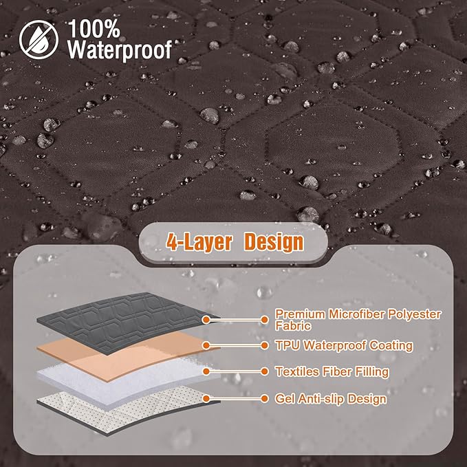 VANSOFY Waterproof Loveseat Couch Cover for Pets, Chocolate, 47.2" | Non-Slip, Washable, Utility Pockets, Pet Friendly, Furniture Protector Slipcover for 2 Cushion Couch - Image 6