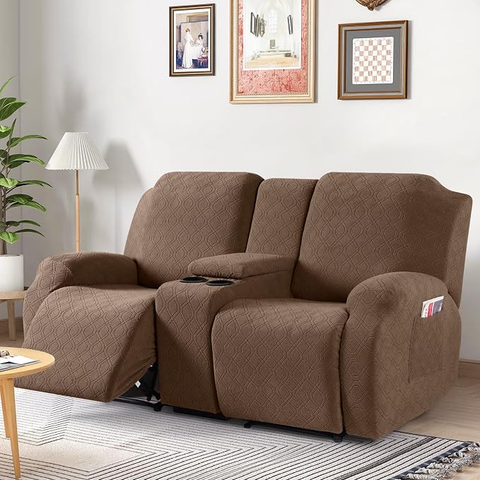 VANSOFY Stretch Recliner Loveseat Cover with Middle Console, Light Coffee | 4-Pieces, Soft Furniture Protector, Washable Slipcover with Pocket, Pets Sofa Cover, High Stretchy fabric Couch Cover - Image 7