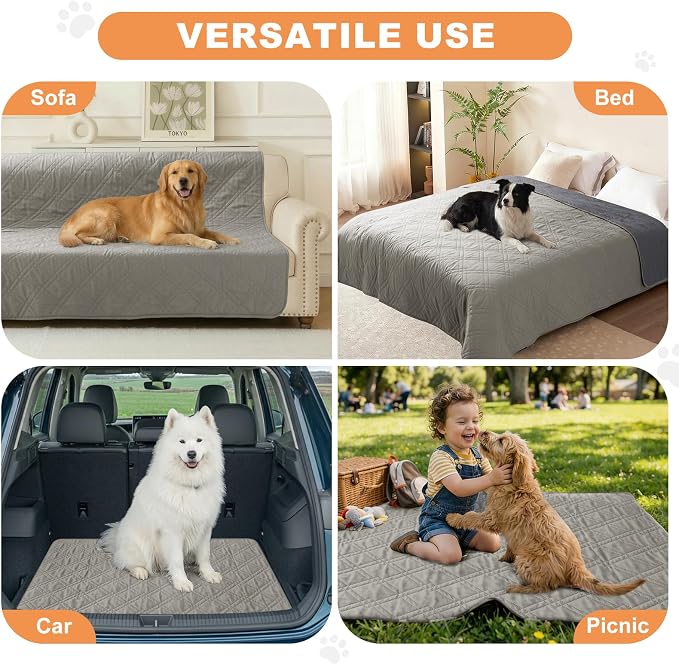 100% Waterproof Dog Bed Cover Pet Blanket(30"x71"),7-Layer Reversible Washable Sofa Couch for Furniture Car (Light Gray+Gray) - Image 4