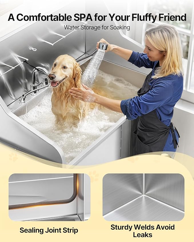 VEVOR Dog Bath Tub, Professional 50 Inch 304 Stainless Steel Dog Washing Station Anti-Slip Ramp & Storage Drawer, Hot Cold Water Faucet and Showerhead for Large Medium Small Dogs (Left Door) - Image 9