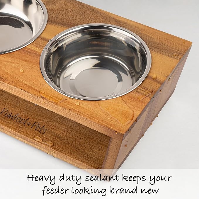 4" Tall Elevated Dog Bowls for Small Dogs, Food and Water Bowl Set by Pawfect Pets (Acacia) - Image 3