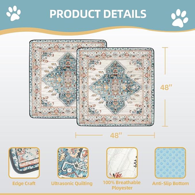 SCLOSE Washable Pee Pads for Dogs Large 2 Pack, 48" x 48" Reusable Puppy Pads Waterproof Dog Rugs, Super Absorbent, Leakproof, Dog Crate Pad, Playpen Mat, Whelping Pads, Blue Medallion - Image 6