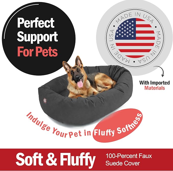 Majestic Pet 52 Inch Suede Calming Dog Bed Washable – Cozy Soft Round Dog Bed w/Spine Support for Dogs to Rest Head - Fluffy Donut Dog Bed 52x35x11 (Inch) - Round Pet Bed X- Large – Gray (2025) - Image 2