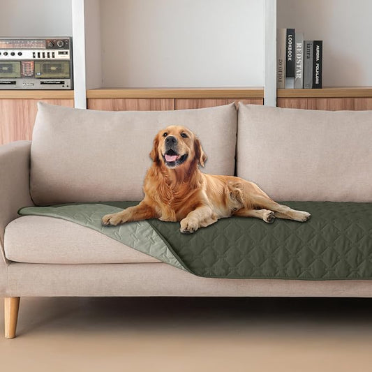 gogobunny 100% Double Sided Waterproof Dog Blanket Soft Pet Bed Cover Reversible Protect Furniture Couch Sofa Car for Puppy Large Dog Cat (Dark Olive/Light Olive, 30x70 Inch (Pack of 1)) by gogobunny