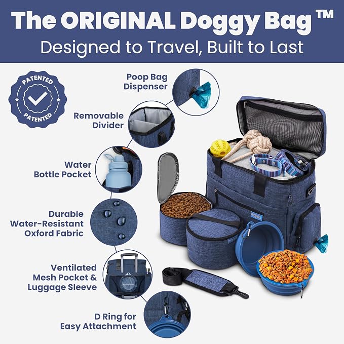 Rubyloo Original Doggy Bag™ Dog Travel Bag for Supplies with Travel Bowls | 2 BPA-Free Collapsible Bowls, 2 Pet Food Containers, TSA-Ready, Road Trips, Camping, Weekend Getaways, Doggy Gift, Navy - Image 2
