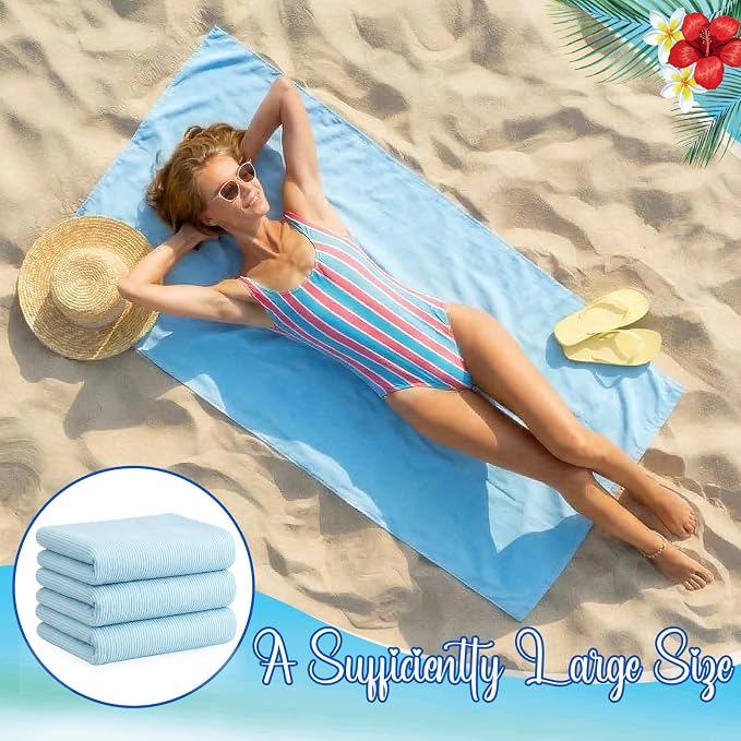 Peryiter 6 Pcs Oversized Microfiber Beach Towels Large Quick Dry Pool Towels Absorbent Camping Travel Blanket Set for Women Men Bath Beach(Micro Stripe,31 x 63 Inch,Light Blue) - Image 5