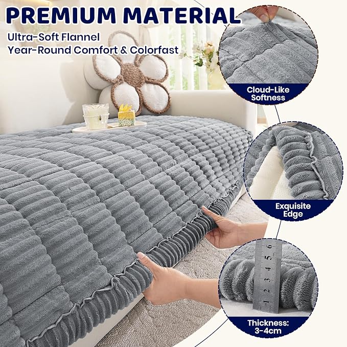 Royhom Couch Cover for Dogs Washable，Non Slip Sofa Protector for Pets | Durable & Easy Care, Soft Furniture Cover for Leather & Fabric Couches Against Claws, Spills & Fur, 27.6x70.9 Inch, Blue-grey - Image 4
