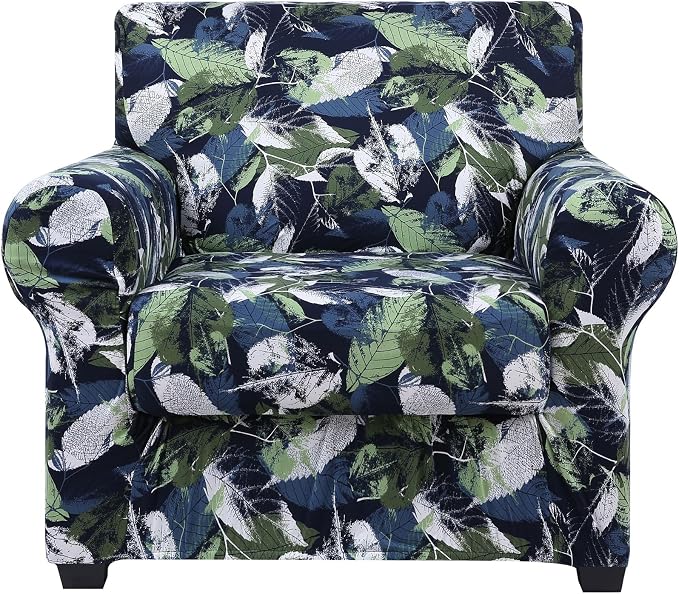 hyha Stretch Couch Covers, Chair/Sofa Covers, Armchair Slipcover for Dogs | Floral Pattern, Printed, 2 Pieces, Separate Couch Cushion Slipcover, Soft Chair Cover with Elastic Bottom for Pets (Armchair) by hyha