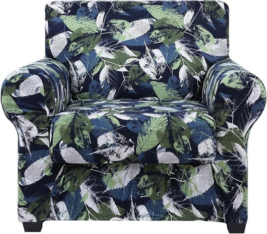 hyha Stretch Couch Covers, Chair/Sofa Covers, Armchair Slipcover for Dogs | Floral Pattern, Printed, 2 Pieces, Separate Couch Cushion Slipcover, Soft Chair Cover with Elastic Bottom for Pets (Armchair) by hyha