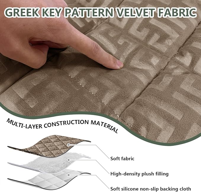 Paw Cart Couch Cover Caravan Quilted Sofa Topper Greek Key Pattern Washable Non Slip Soft Pet Protector for Any Type of Couch (Camel,W 47“ x D 28” 1 Piece) - Image 5