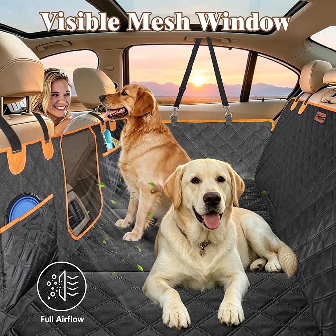 Dog Car Seat Cover for Back Seat – 900D Oxford Heavy Duty Hard Bottom Extender, Waterproof Dog Hammock with Mesh Window, Joint-Friendly Sponge Pad, Supports 600LBS – Fits Sedan/SUV - Image 8