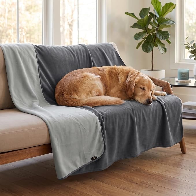 Catalonia Waterproof Bed Blanket, Washable Reversible Furniture Protector | Grey/Grey Double-Sided Fleece, Leakproof Protection for Bed, Sofa and Couch, Resists Spills, Stains and Everyday Messes by Catalonia