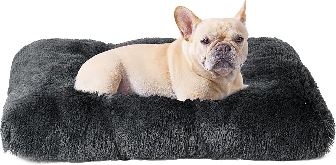 EHEYCIGA Fluffy Dog Crate Bed for Medium Dogs, Plush Crate Pad, Dark Grey | Calming Anti Anxiety Medium Dog Bed, Washable Soft Warm Faux Fur Crate Mat with Non-Slip Bottom by EHEYCIGA