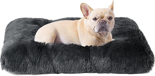 EHEYCIGA Fluffy Dog Crate Bed for Medium Dogs, Plush Crate Pad, Dark Grey | Calming Anti Anxiety Medium Dog Bed, Washable Soft Warm Faux Fur Crate Mat with Non-Slip Bottom by EHEYCIGA