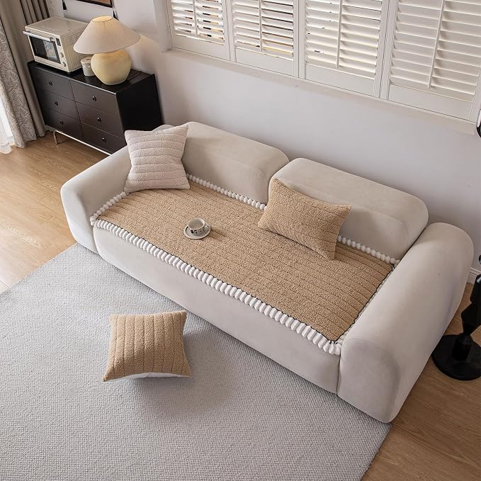 DREAMINGO Non Slip Couch Cover for Dogs Fuzzy Pet Sofa Covers Washable Thick Plush Sofa Slipcover Striped Texture Khaki Cushion Protector Dog Cat Bed Mat 27.6x59.1 Inch - Image 7