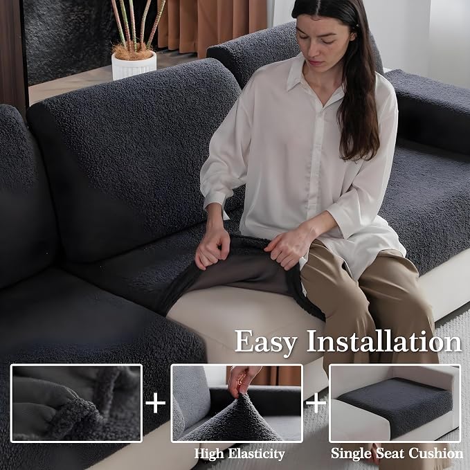 OHSIO Couch Cushion Covers for Sectional Sofa, Stretch Soft Sofa Slipcovers Washable Wear-Resistant Universal Furniture Protector for Living Room(1 Piece Armrest Cover, Dark Gray) - Image 4