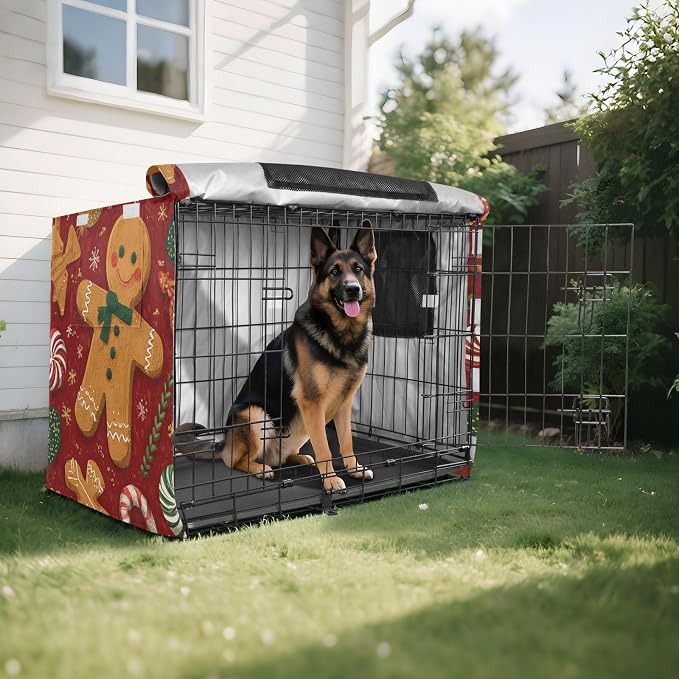 Dog Crate Cover Kennel Cover for Dog Cages Breathable for Wire Cage Indoor Outdoor Red Christmas Gingerbread Candy Canes - Image 8