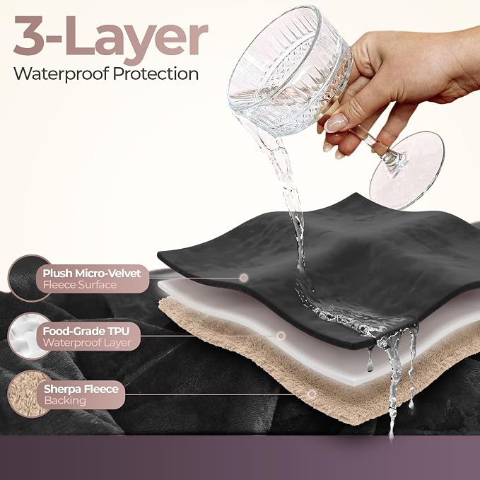 Sacred Weapon Waterproof Blanket for Bed – Leak & Stain Proof Splash Throw – Fuzzy Cuddle Dry Towel, Pad, Couch Cover – Queen & Twin Size – Washable – Black Waterproof Mattress Protector -50x80 in - Image 3