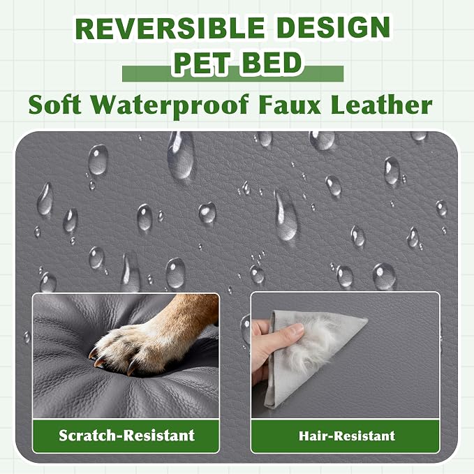 Vonabem Outdoor Waterproof Dog Bed Washable, Small Crate Pad 24 inch, Wipeable Puppy Beds with Removable Cover Reversible, Foam Leather Durable Anti-Slip Kennel Pads 23"x17" Grey - Image 2